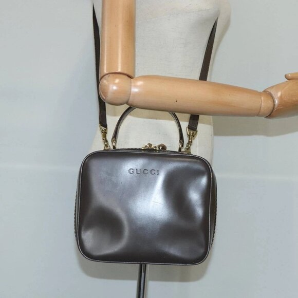 GUCCI Bamboo Hand Bag Leather 2way Brown Gold - Picture 1 of 16